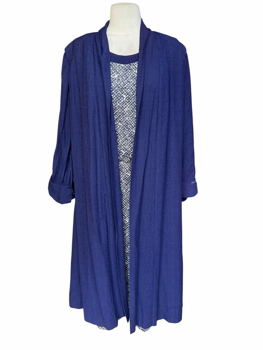 1950s 2-Piece Silk Crepe Hostess/Cocktail Sheath Dress w/Matching Open Duster